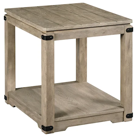 Rustic Rectangular End Table with Metal Accents